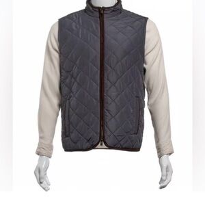 Mens Tahari Quilted Vest with Suede Trim XL Steel Gray NWT